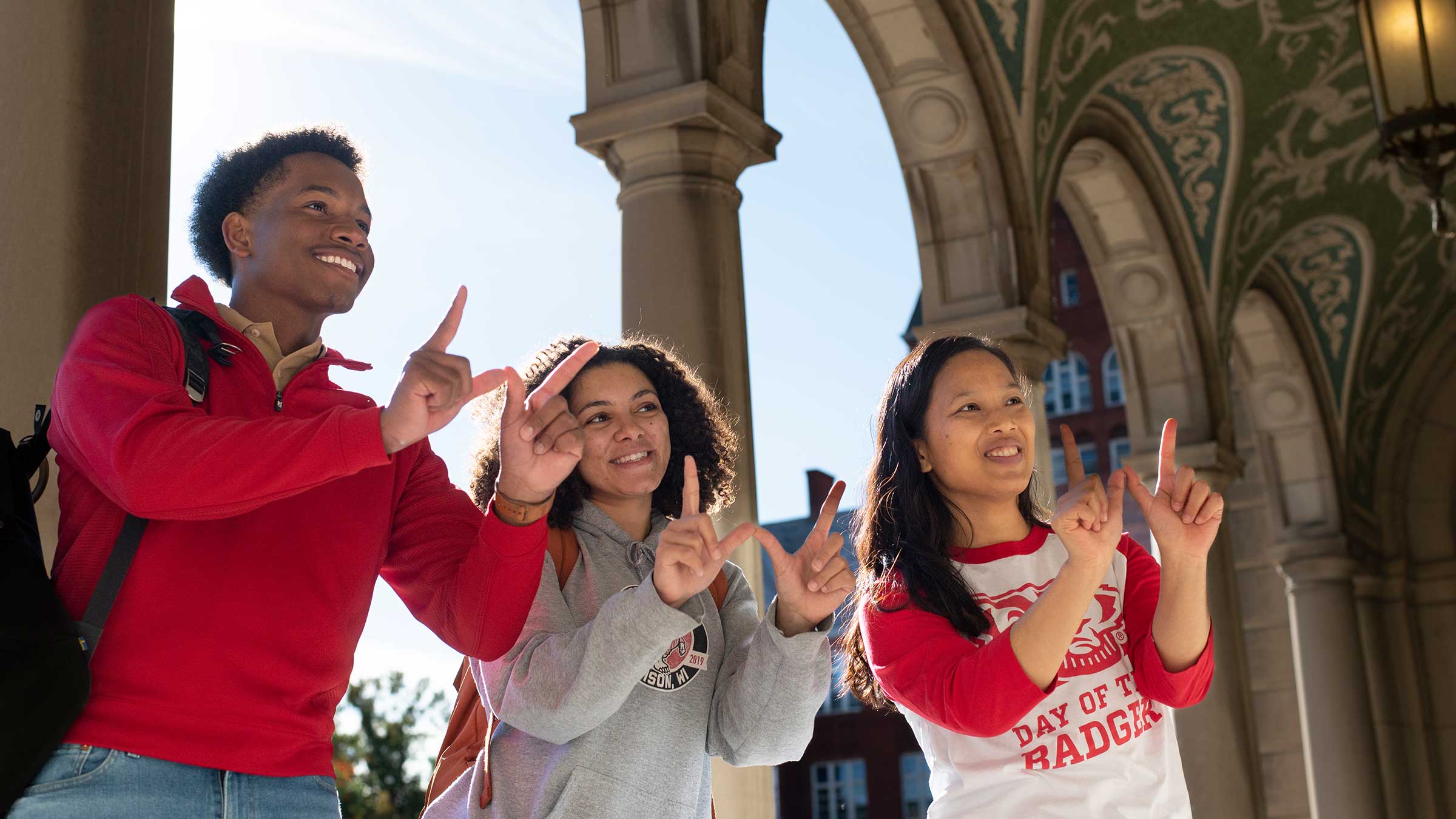 Students wearing Badger red