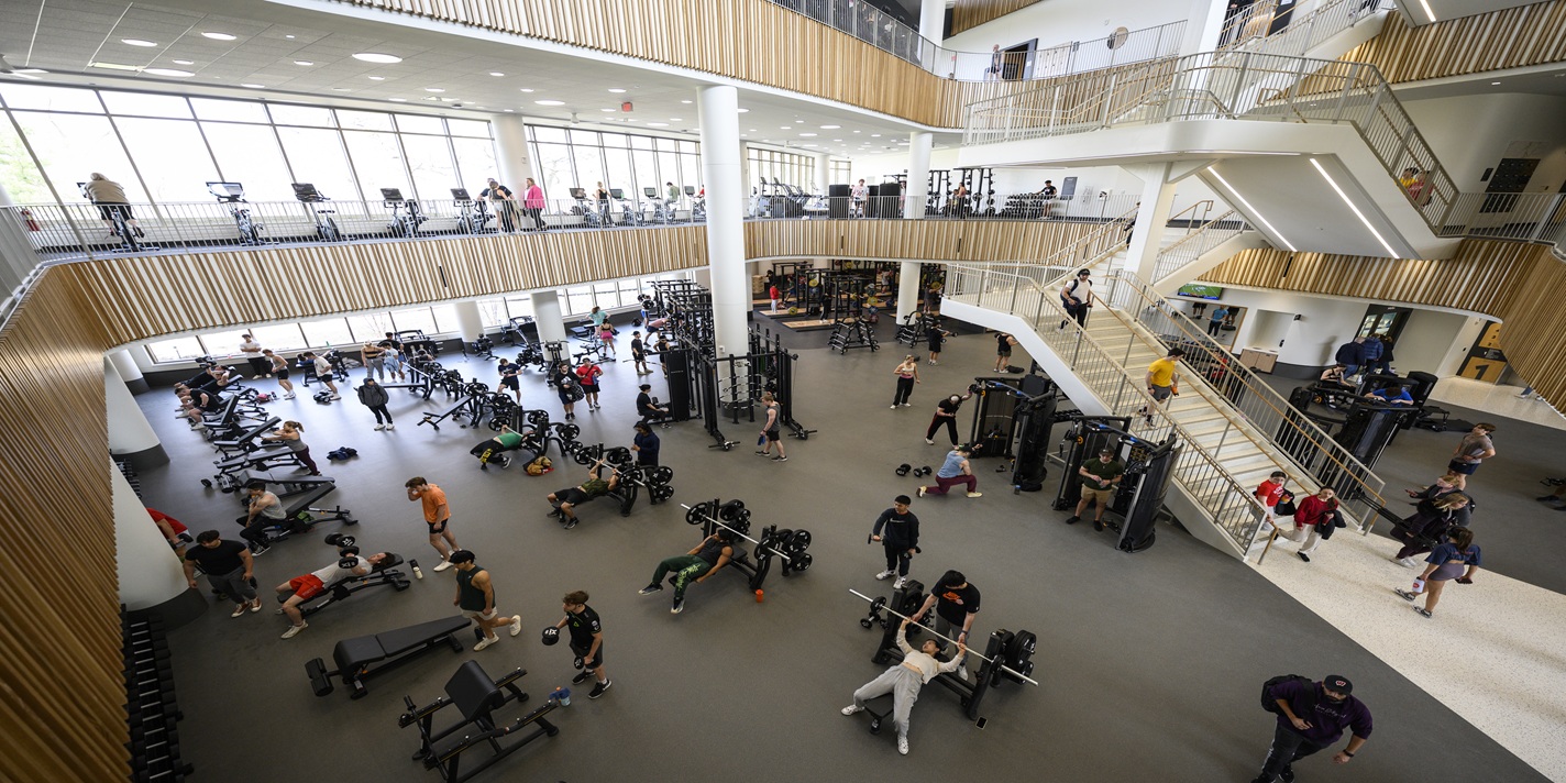 Students lift weights and try out the cardio equipment in the new Bakke Recreation & Wellbeing Center during its grand opening at the University of Wisconsin–Madison on April 24, 2023.